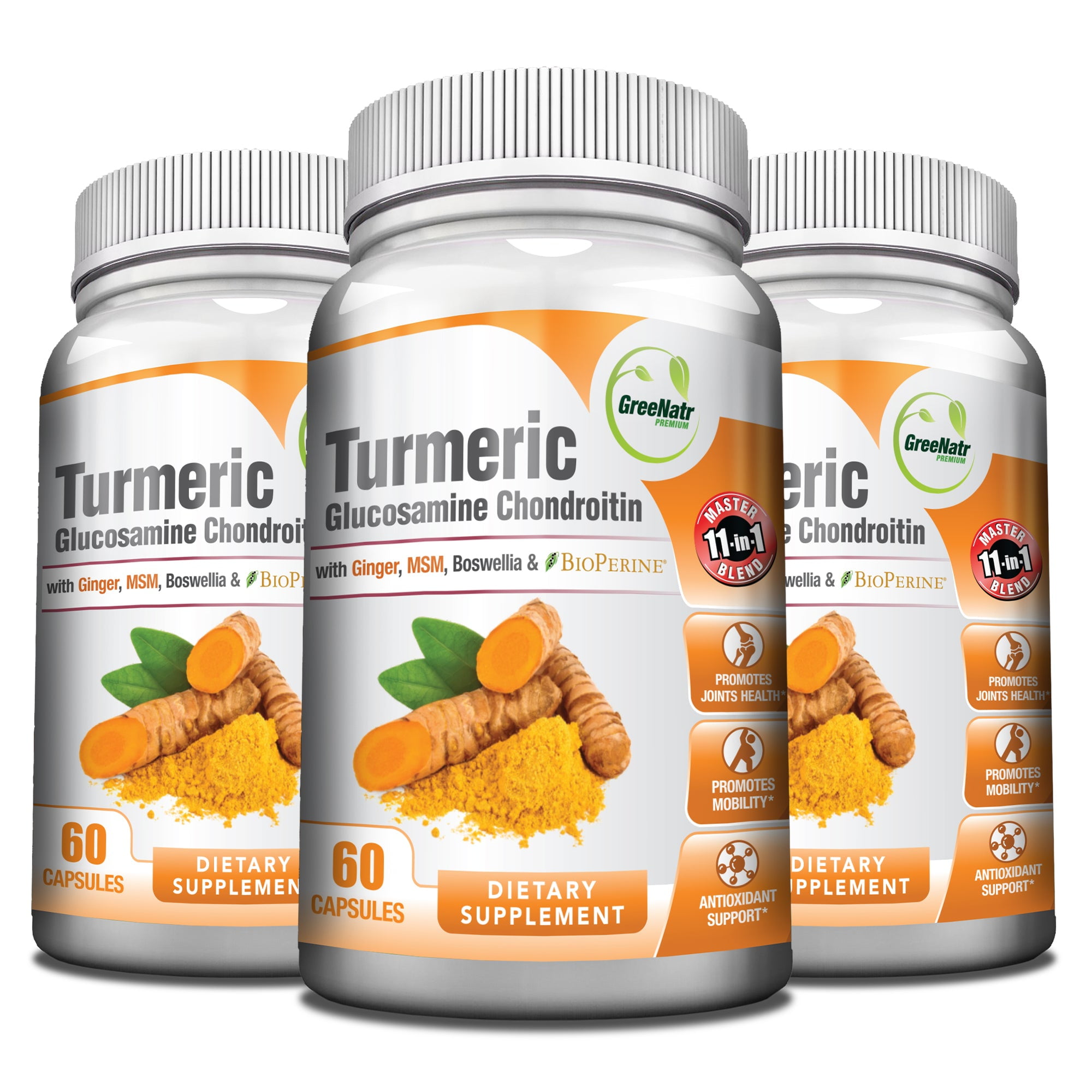 Turmeric Curcumin with Black Pepper Bioperine Plus Ginger Glucosamine Chondroitin MSM and