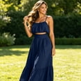 thumbnail image 4 of Neewe Summer Skirt Sets Women 2 Piece Outfits Sleeveless Strap Top Elastic Waist Maxi Dress Sets with Pockets, 4 of 7