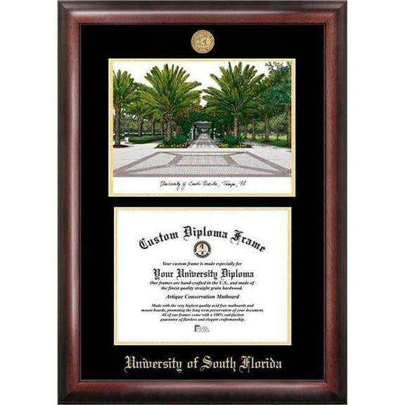 Campus Images FL989LGED-1185 8.5 x 11 in. University of South Florida Gold Embossed Diploma Satin Mahogany Frame with Lithograph