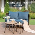 thumbnail image 6 of Summit Living 2-Seat Wicker Patio Loveseat Sofa with Cushions and Pillows & 2 Stackable Metal Coffee Tables, Blue, 6 of 9