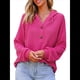 thumbnail image 3 of Sudadera con Capucha para Mujer, de Punto Gofre, Larga, Cordón Ajustable, Botones, Cuello en V, Informal, Tipo Jersey, con Capucha Rosa Roja L, 3 of 8