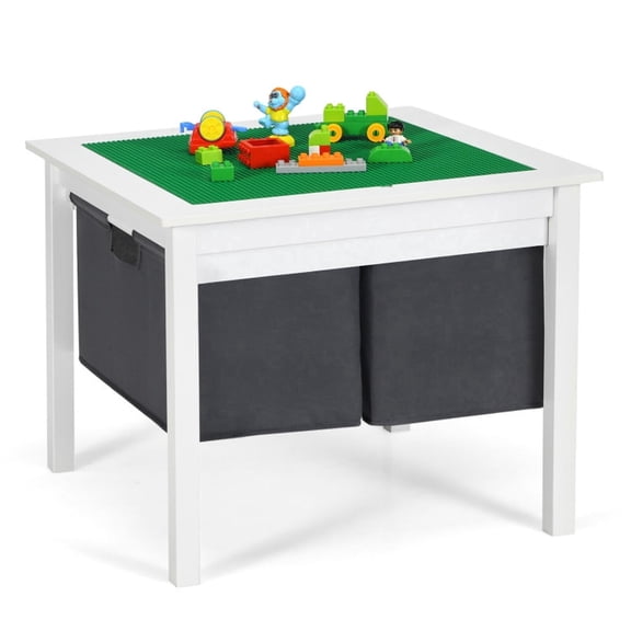 Furnibear 2-in-1 Building Block Bear-Themed Toddler Art Center, White