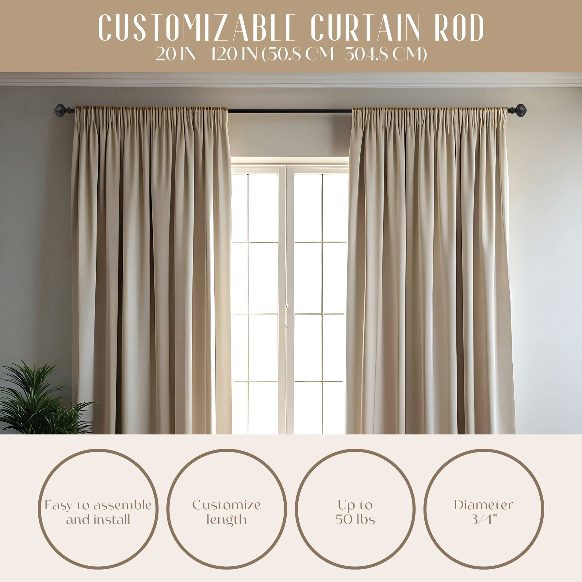Dwell Studio, Cutomizable Curtain Rods, 3/4" Iron Material, 20 inch-120 inch Kit, Matte Black