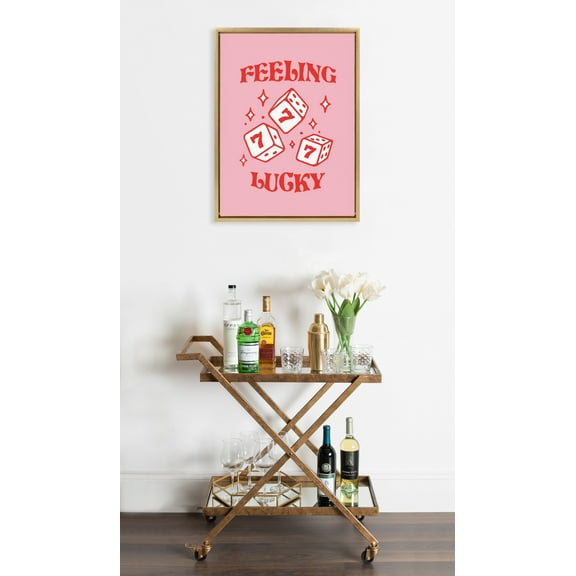 Kate and Laurel Sylvie Feeling Lucky Framed Canvas Wall Art by Alli Standefer, 18x24 Bright Gold, Cute Casino Dice Art for Wall