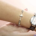 thumbnail image 5 of Pulsera de cable trenzado con cruz lateral horizontal de acero inoxidable para mujeres y niñas, 5 of 5