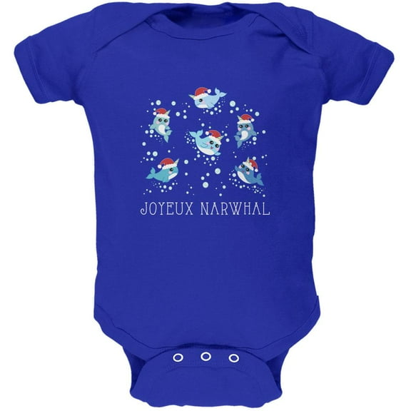 Christmas Joyeux Narwhal Noel Soft Baby One Piece Royal 12-18 M