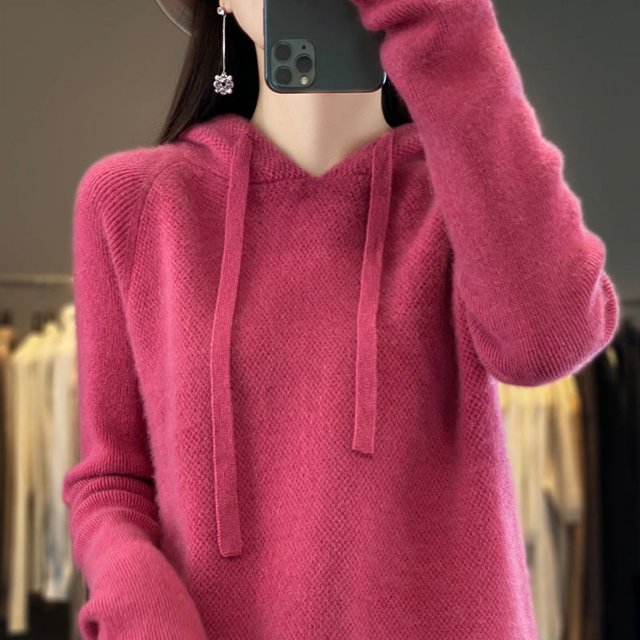 Suéter de cachemira, suéter de punto con capucha para mujer, suéter de moda coreana, sudadera con capucha holgada que combina con todo