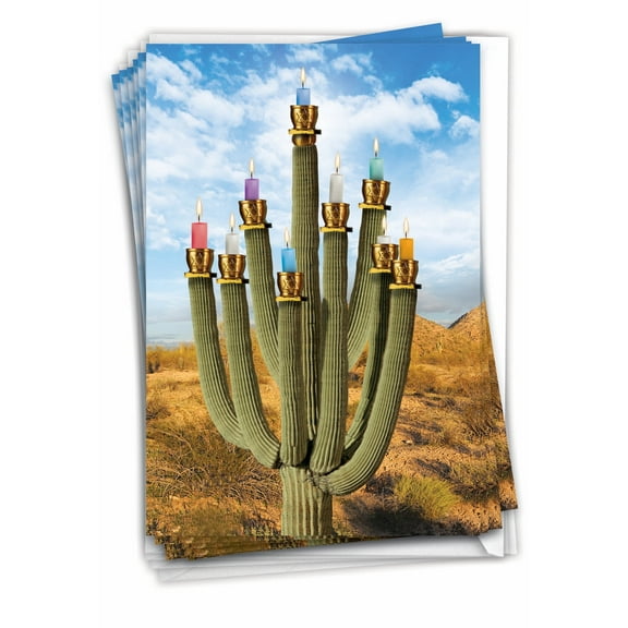 Pack of 12 Chanukah Greeting Cards (1 Design, 12 Cards) - Prickly Menorah