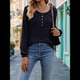 thumbnail image 4 of Suéter Abotonado para Mujer, Suéteres de Punto de Otoño, Camisetas de Larga, Camisetas Tipo Túnica con Cuello Redondo Negro XXL, 4 of 8
