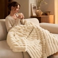 thumbnail image 4 of Plush Faux Rabbit Fur Throw Blanket – 60" × 80" Thick & Warm, Ultra Soft Fluffy Blanket for Couch, Bed, Sofa, Ideal Gift for Women (White), 4 of 7