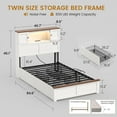 thumbnail image 7 of Farmhouse Twin Size Bed Frame with Bookcase Headboard, Wood Platform Bed with LED Lights & 4 Drawers, No Box Spring Needed, White, 7 of 7