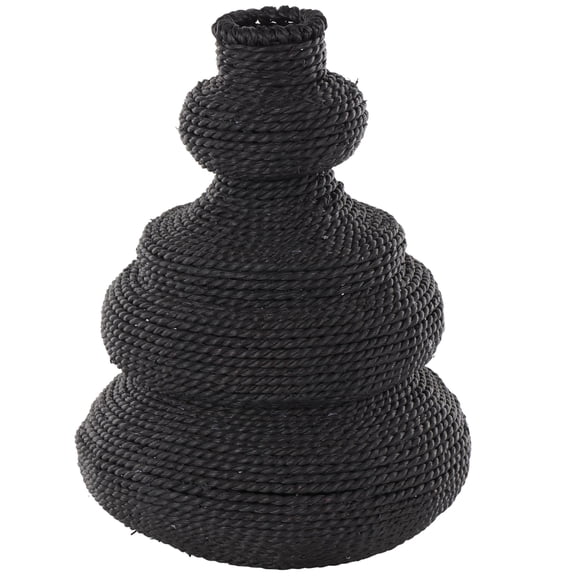 DecMode 14" Handmade Woven Bubble Black Seagrass Vase with Abstract Bubble Shape