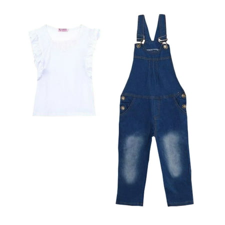 

2pcs Baby Girls Summer Top+ Pants Set Clothes T Shirt Jeans Casual Suit