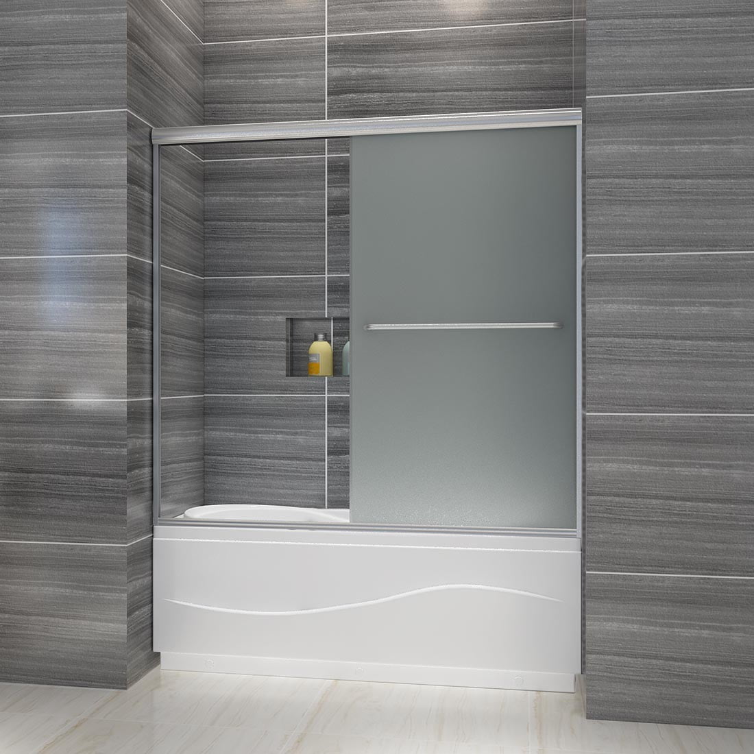 Buy SUNNY SHOWER 60 in. W x 57 in. H Bypass Sliding Bathtub Door, 1/4 in. Frosted Shower Glass