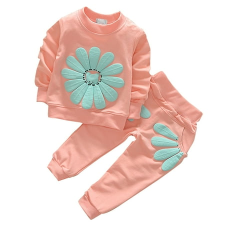 

LNMQLPDBS Girl Clothes Girls Set Spring Long Sleeve Daisy Print Pullover Sweater Top Petal Print Double Pocket Pants Set Party Birthday School Girls Clothing Sets