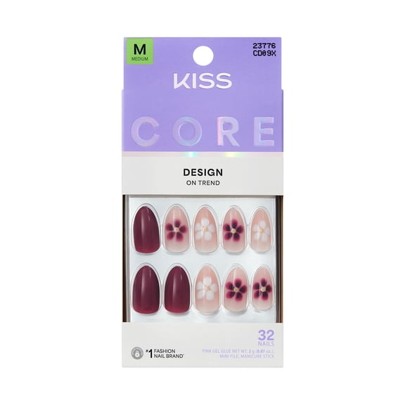 Kiss Core Design Press On Nails Almond, ‘Salted Caramel Crush’, Red/Pink, Medium, 32 Count