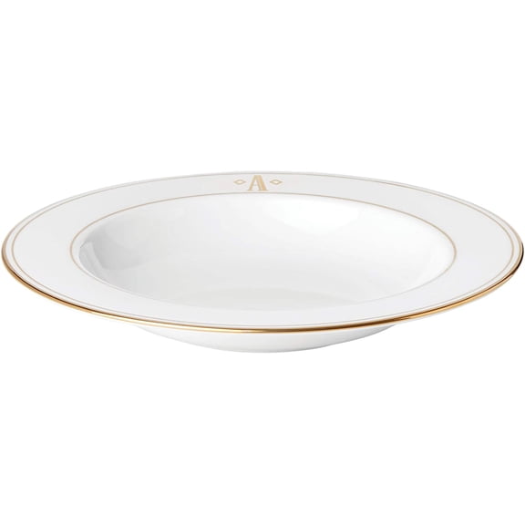 Lenox Federal White/Gold Monogram Pasta/Rim Soup Bowl, Block Letters, A, 9”