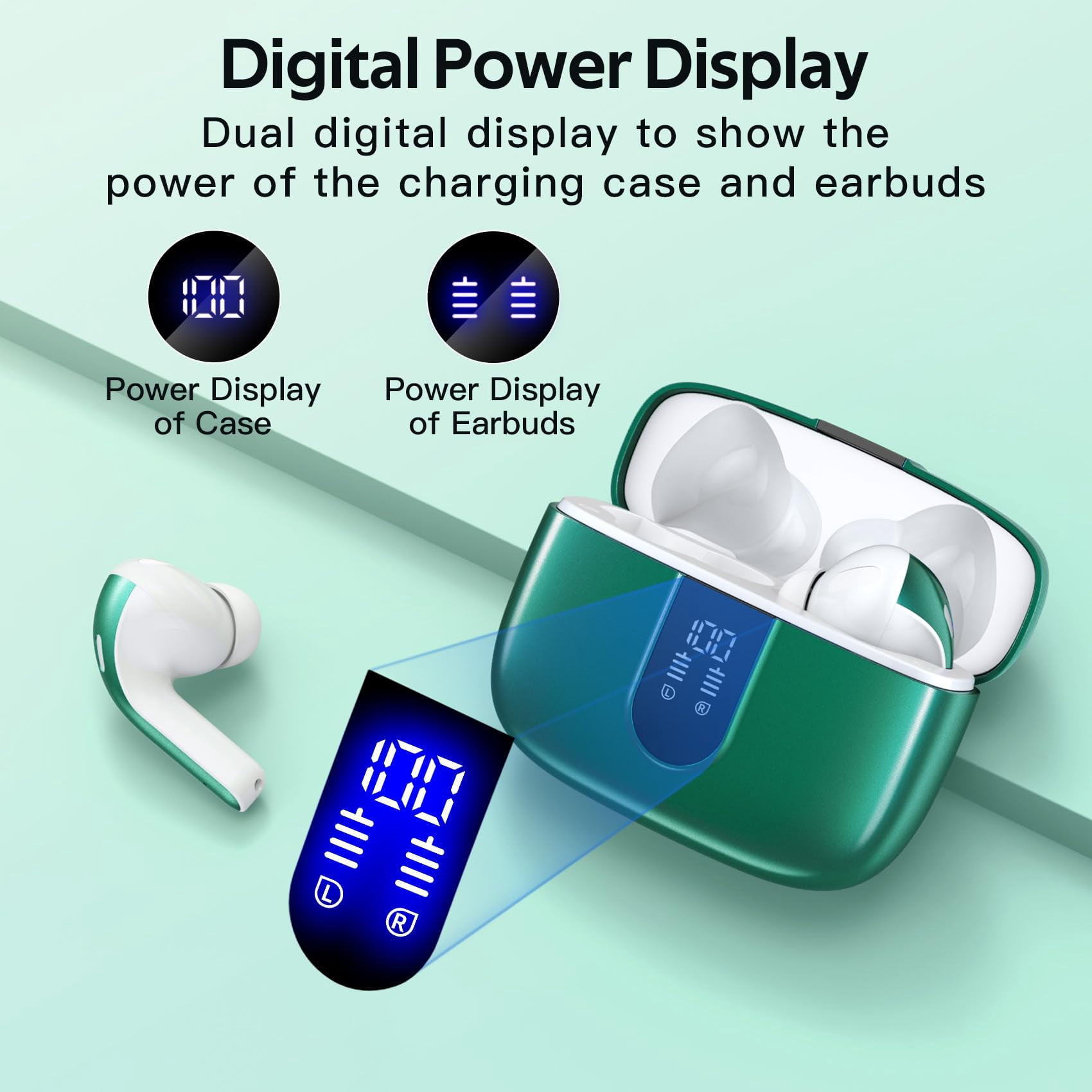 TAGRY Bluetooth Headphones True Wireless Earbuds 60H Playback LED Power Display Earphones with Wireless Charging Case IPX5 Waterproof in-Ear Ear buds with Mic for TV Smart Phone Laptop Computer