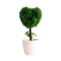 Artificial Heart Topiary Tree - 10.2 Inch Potted with Green Leaves, Mini Bonsai for Desktop Decor, Shelf Decorations, and Indoor Home Ornamental Displays