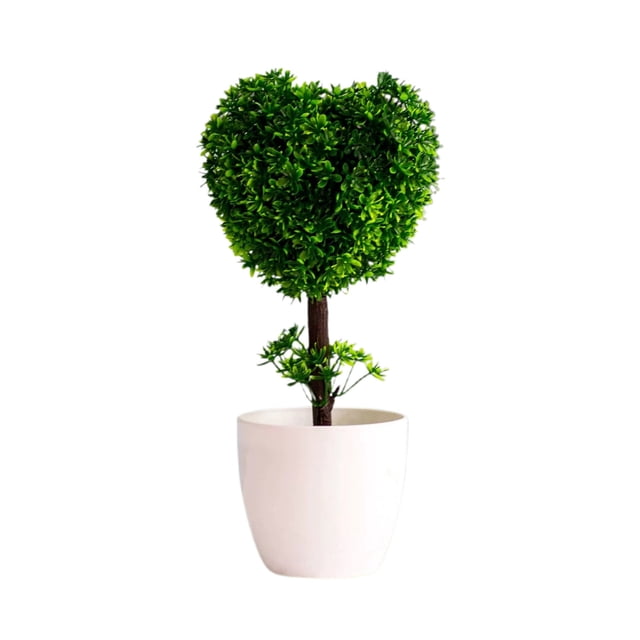 LUXLEVO Heart Shaped Bonsai Mini Potted for Home Desk White Small Ornamental Tabletop Flowers