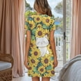 thumbnail image 3 of FKELYI Sunflower Cartoon Cat Print Women's Nightgown Short Sleeve Pajama Dress Comfy Sleepwear Dress Button Down Sleep Shirts Breathable Boyfriend Nightdress Soft Dress, M, 3 of 6