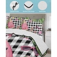 thumbnail image 3 of Twin Quilt Bedding Set, Summer Flamingo Reversible Summer Quilt 3 Pieces, Tropical Plants Botanical Floral Black Plaid Lightweight Bedspreads Coverlets with 2 Pillow Shams for All Seasons, 3 of 5