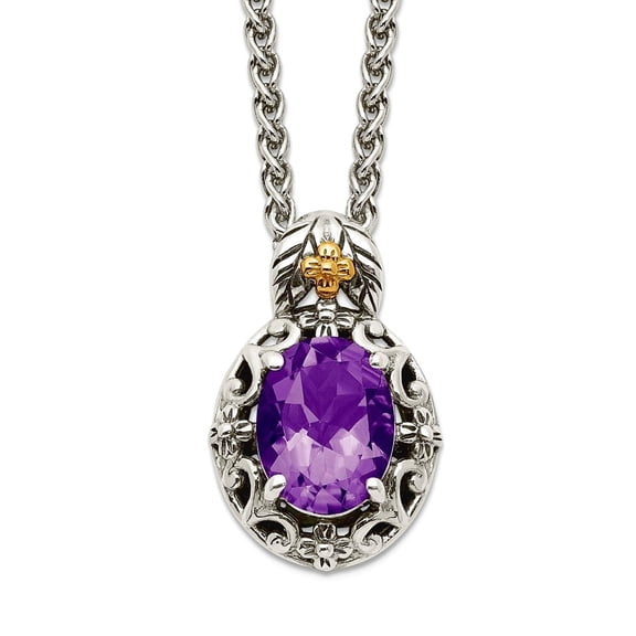 925 Sterling Silver With 14k Accent Amethyst Pendant Necklace 12mm Wide Pendant for Women - 1.62 cwt
