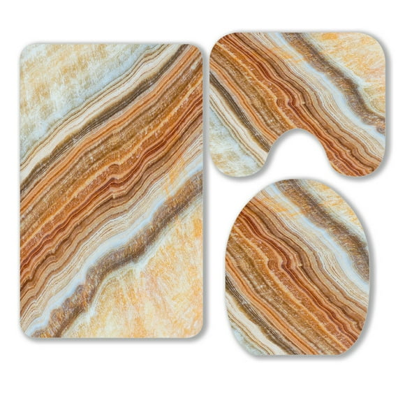 EREHome Marble stone Calcite Stone 3 Piece Bathroom Rugs Set Bath Rug Contour Mat and Toilet Lid Cover