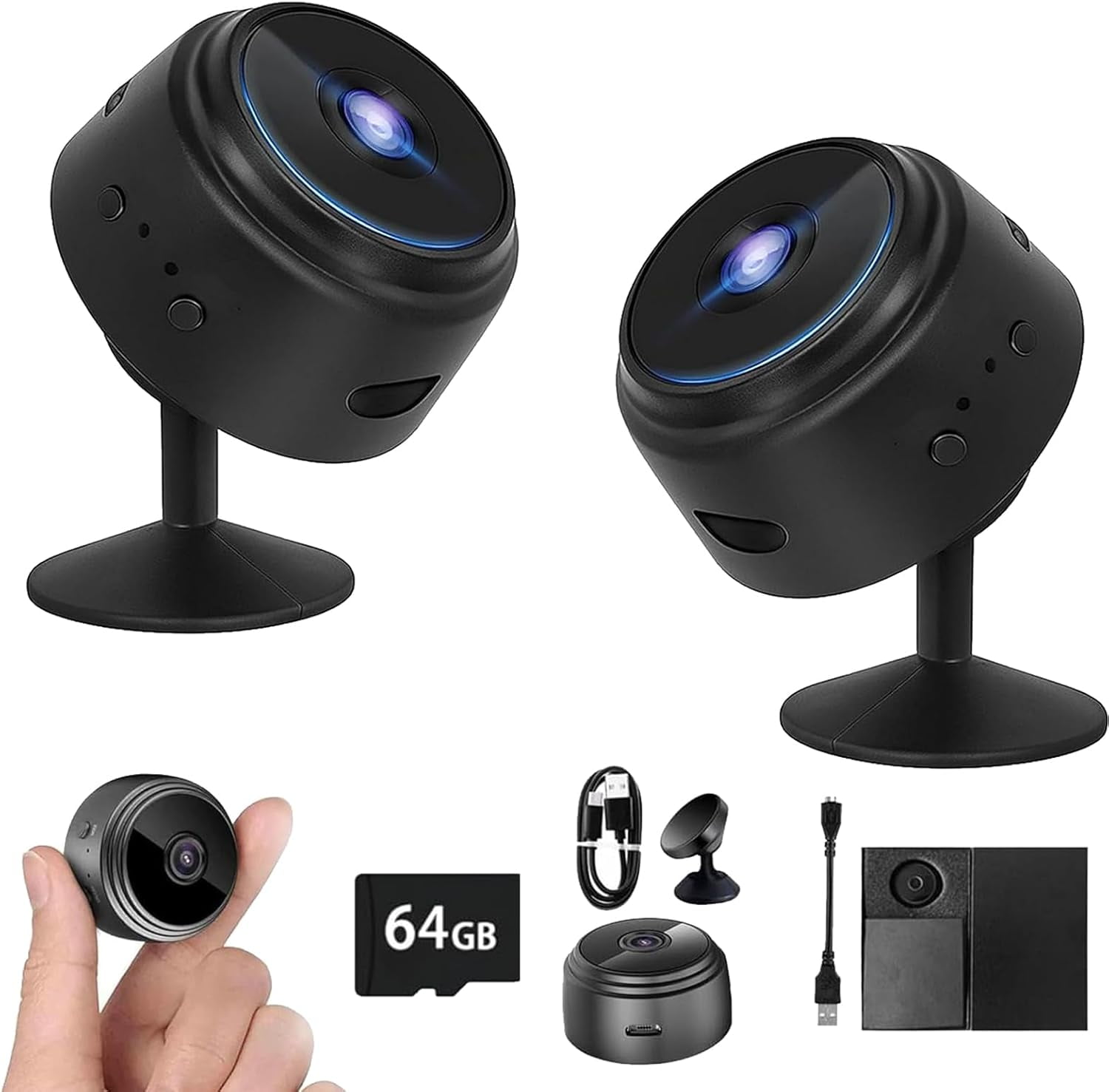 Guardhouse Camera, Guard House Security Camera, 1080p HD Magnetic Mini Wireless WiFi Cameras, with Wide-Angle Lens ＆ Smart Alarm for Home, Door, Garage (2pcs)