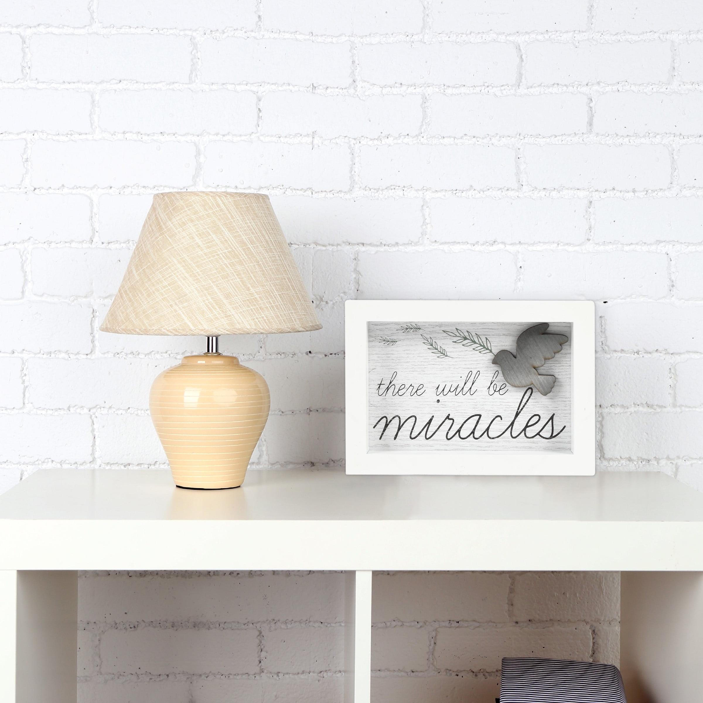 Prinz There Will Be Miracles 7" x 5" Rustic Home Decor, Tabletop Sign with Dove Icon, White