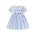 thumbnail image 1 of SUNSIOM Robe d'Été pour Fille Robe Ligne A Imprimé Rayé Col Poupée Manches Courtes Robe Brodée Voile, 1 of 6