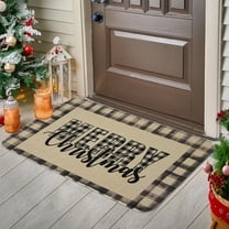 Christmas Doormat, Non-Slip Absorbent Kitchen Rug, Holiday Patterned Floor Mat for Entry Door Indoor Use Home Decor(Beige)