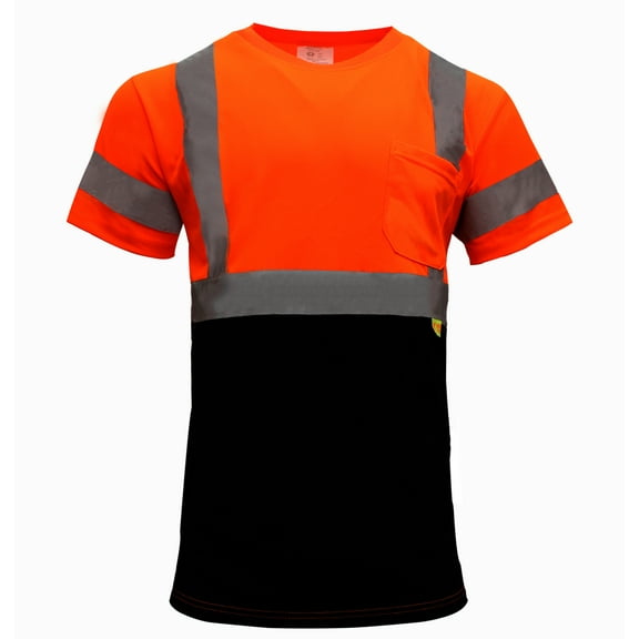New York Hi-Viz Workwear BFSH4511 High-Visibility Class 3 Short Sleeve T-Shirt, Moisture Wicking Mesh Birdseye, With Black Bottom and Hoodie (2XL, Orange, 1EA )