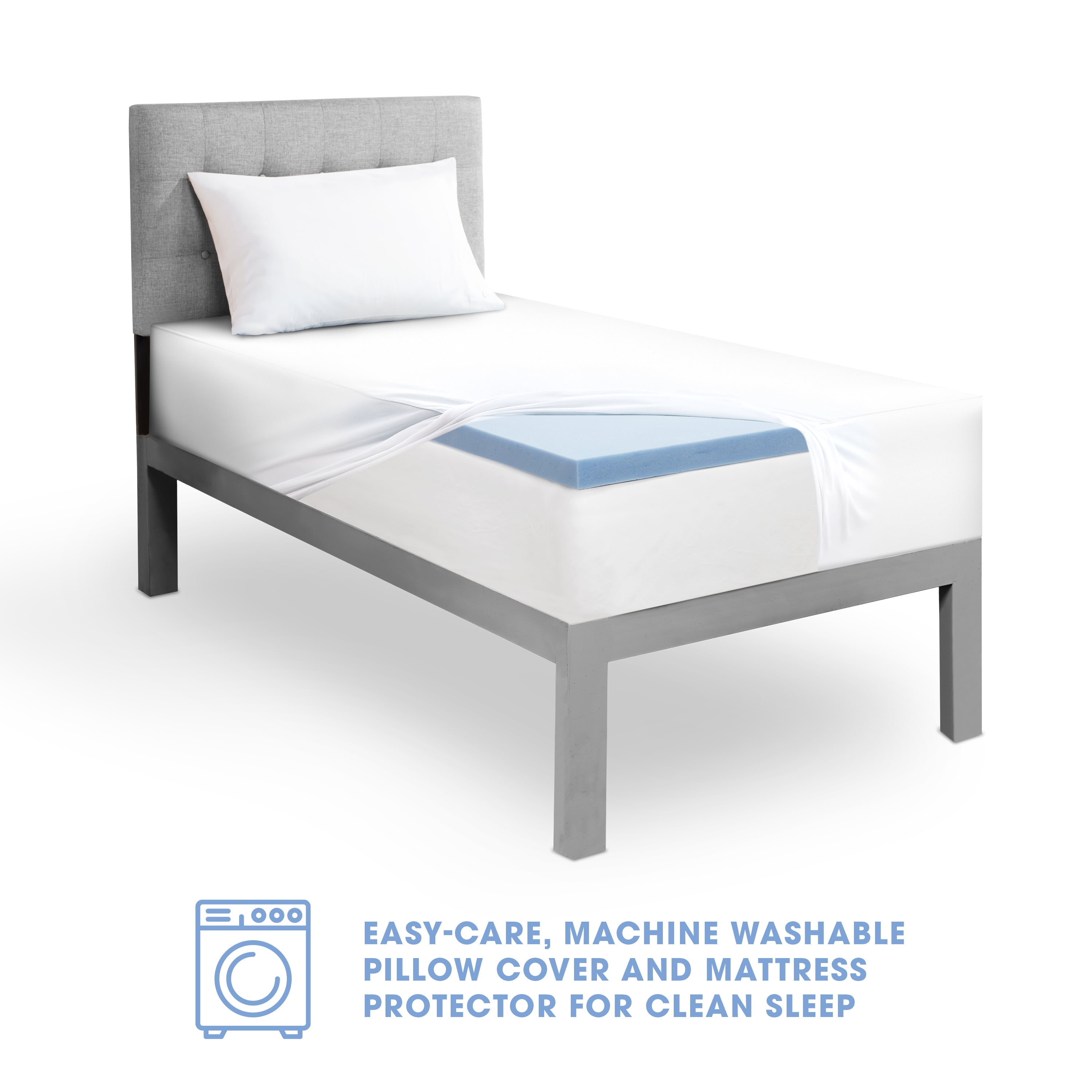 Dream Serenity Dorm in a Box - 2" Memory Foam Topper, Memory Foam Pillow, + Mattress Protector Bed Bundle, Twin Extra Long