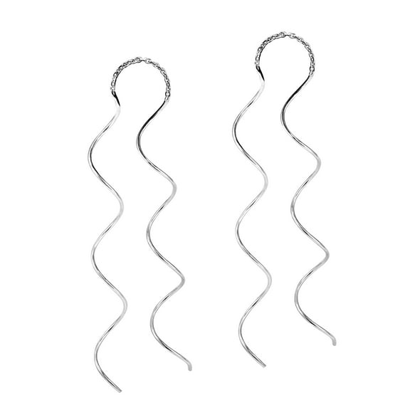 Curve Twist 65mm Spiral Ear Thread Slide .925 Silver Earrings
