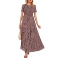 thumbnail image 5 of LUSMAY Women's Summer Casual Floral Print Party Wrap Maxi Dresses Short Sleeve A Line Long Tiered Sun dress, 5 of 7