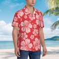 thumbnail image 3 of Bingfone Men's Short Sleeve Button Down Shirts Hawaiian Red Hibiscus Flower Printed Beach Shirt, 3 of 7