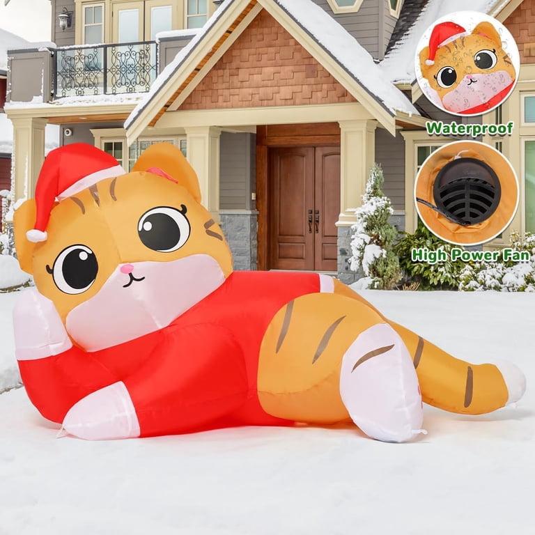 Amazon.com: GOOSH 5 FT Christmas Inflatables Cat Outdoor  6 FT Christmas Cat Inflatable Outdoor Decor with Built-in LEDs Indoor Outdoor main image 1