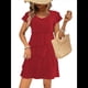 thumbnail image 1 of Elegante Vestido de para Mujer, con Volantes, , Cuello Redondo, Mangas Abullonadas, Vestido Midi Fluido para Cóctel o Fiesta Vino Tinto S, 1 of 7