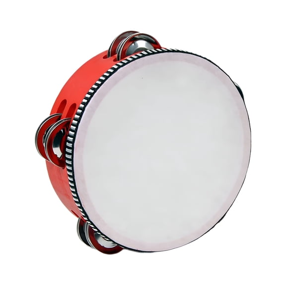 QAYOZ Wooden Tambourines for Adults Drum Bell Double Rows Handheld Drum Metal Percussion Musical Instrument Tambourine for Kids Party 6inch Red