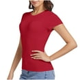 thumbnail image 2 of Women's Cotton T-Shirts Fitted Soft Casual Summer Basic Tees Short Sleeve Moisture Wicking Yoga Workout Tops (M, Red), 2 of 3
