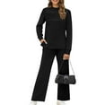 thumbnail image 2 of Women's Round Neck Sweatshirt Wide Leg Sweatpants Casual Suit Sportswear Set, for Winter Lounge and Sports Activities,Black,M, 2 of 7