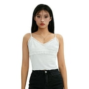 Tsseiatte Women Lace Vest Tops, Sleeveless V Neck Solid Color Casual Party Fall Summer Spring Shirt