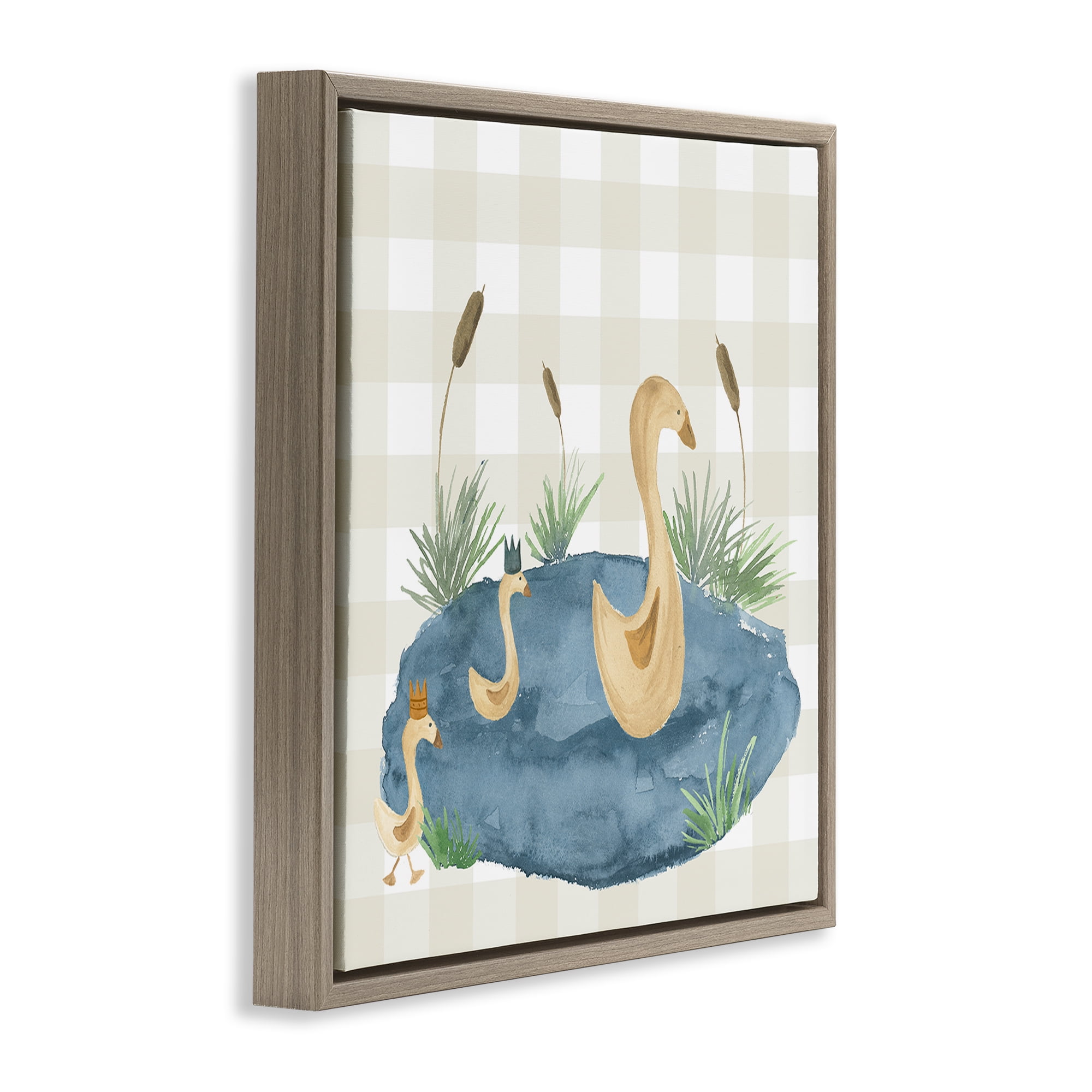 Stupell Industries Duck Family in Pond Animals Painting Brown Floater Framed Canvas Art Print Wall Art, 25 x 25