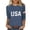 Navy, variant on POIUYTR Women Memorial Day T-Shirts Casual Loose Crewneck 3/4 Sleeve Printed Shirts Holiday Trendy Soft Comfy Solid Color Tops