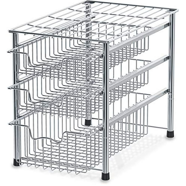 2 Tier Stackable Sliding Basket Organizer Drawer For Kitchen And Bathroom/Cabinet Drawers, 2-piece,black