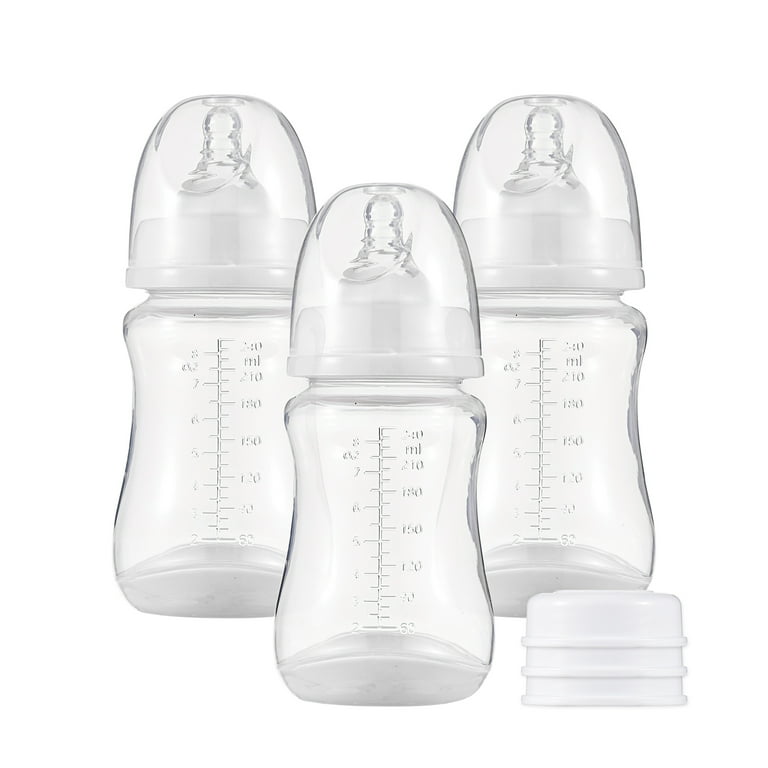 Eccomum Baby Bottles with Silicone Nipple Storage Cover Breastfeeding Bottles for Baby Food Grade Milk Storage Bottles 240ml Capacity Baby Feeding