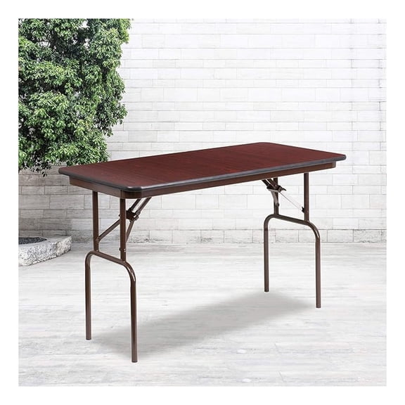 AIZYT 4 Foot Mahogany Melamine Laminate Folding Banquet Table for Catering Events Conference