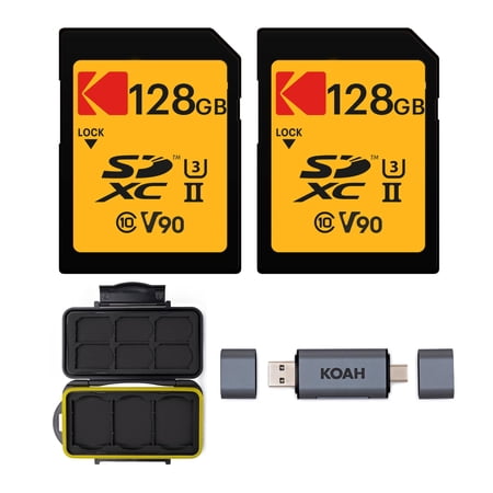 UPC: 0782314902903 | Kodak 128GB UHS-II U3 V90 Ultra Pro SDXC Memory Card (2-Pack) Bundle with Case