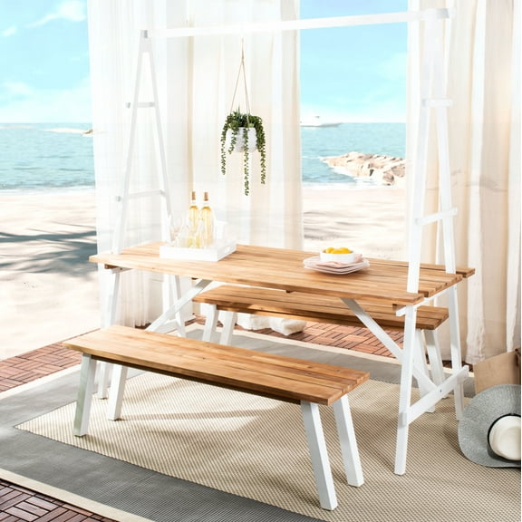 SAFAVIEH Willamy Outdoor Patio 3 Piece Dining Set, Natural/White